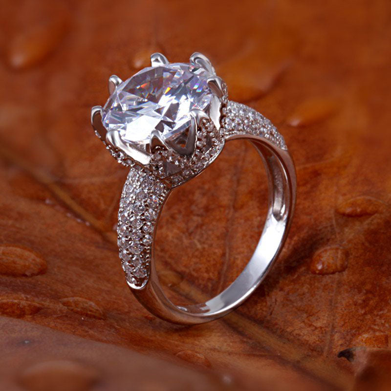 Large Stone Round Cut Sterling Silver Ring-JE-Juri Elle