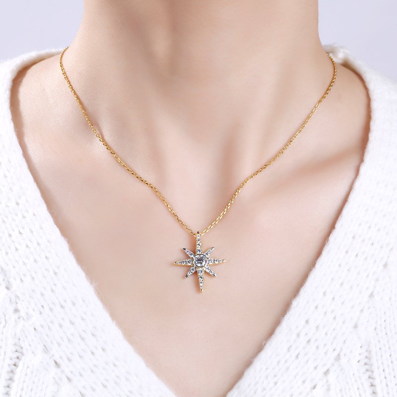 Two Tone Star Sterling Silver Necklace-JE-Juri Elle