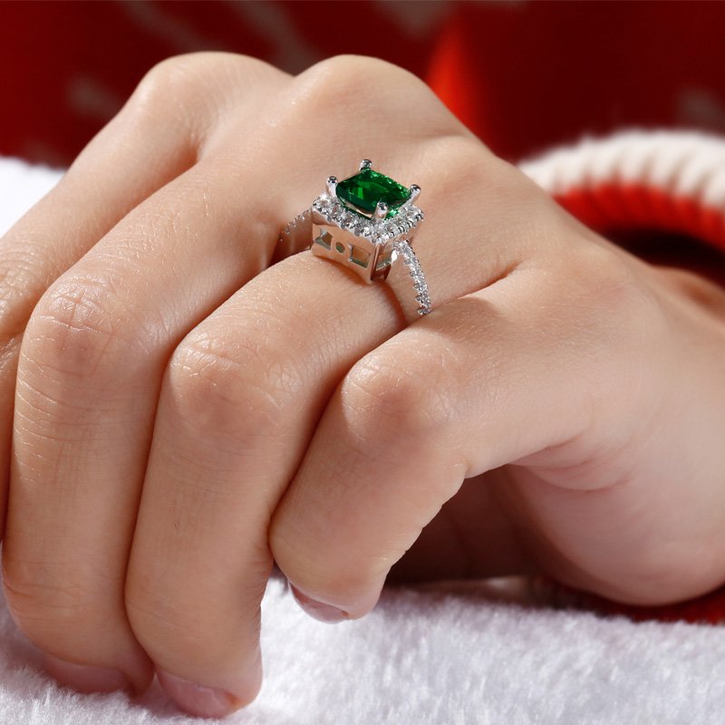 Halo Princess Cut Sterling Silver Ring-JE-Juri Elle