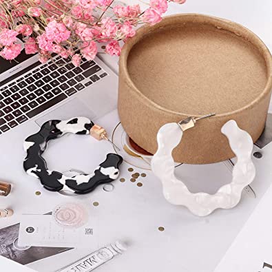Mottled Acrylic Hoop Earrings for Women Lightweight Bohemian Jewelry Shell Resin Wave Statement Earrings