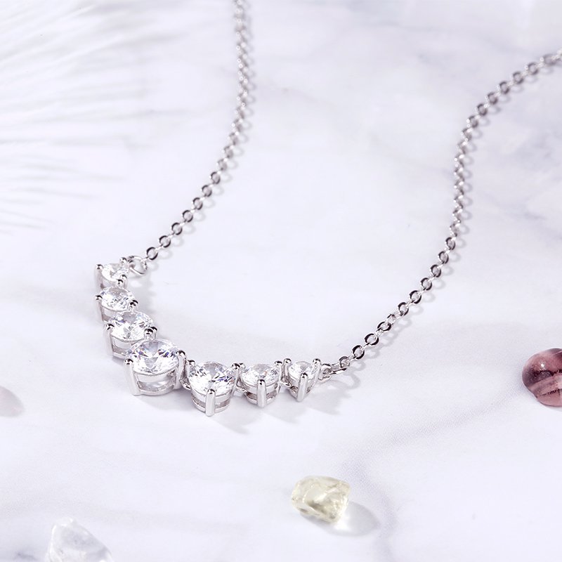 Classic Round Cut Stone Pendant Sterling Silver Necklace-JE-Juri Elle