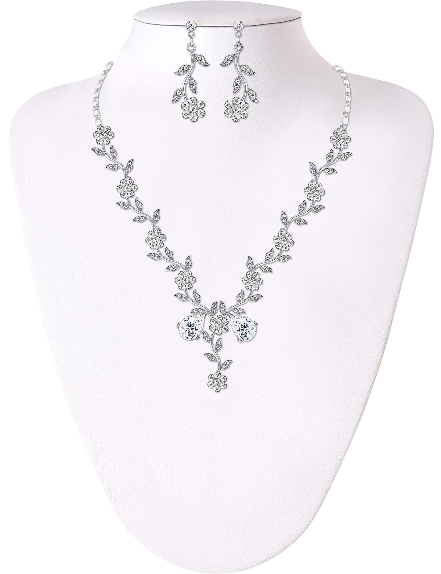 Bridal Jewellery Set Stone Flower Leaf Earring Necklace Jewellery Set