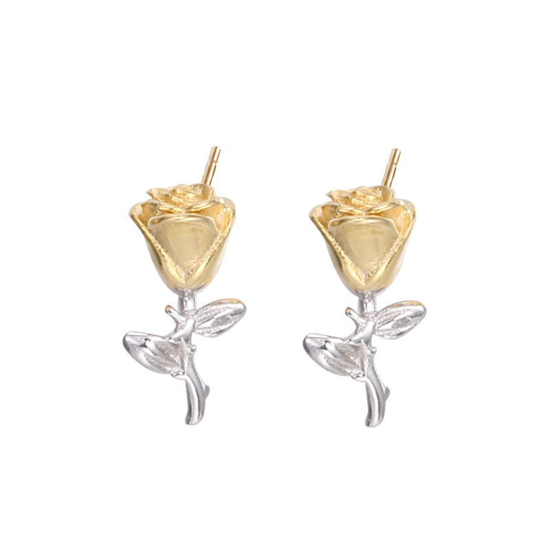 Three-dimensional Rose Sterling Silver Stud Earring