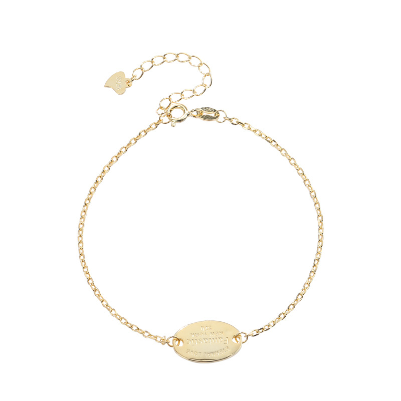 Bracelet à la mode en argent sterling plaqué or avec lettrage