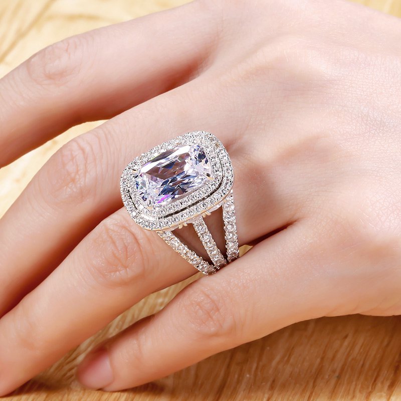 Double Halo Cushion Cut Sterling Silver Ring-JE-Juri Elle