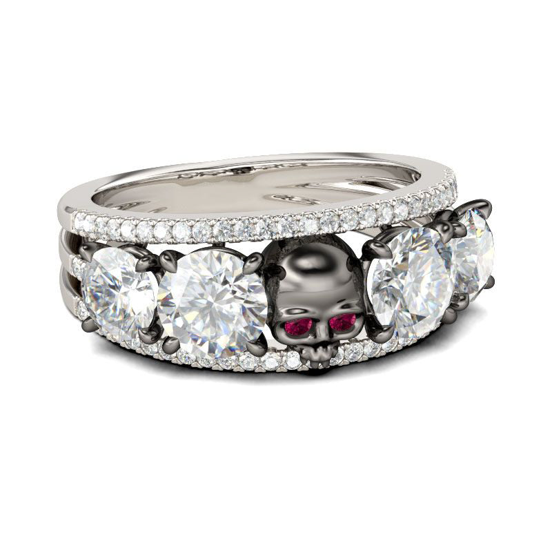 Two Tone Round Cut Sterling Silver Skull Ring-JE-Juri Elle