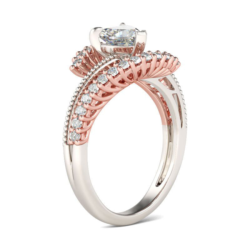 Bead Two Tone Heart Cut Sterling Silver Ring-JE-Juri Elle