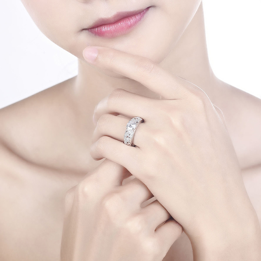 Vintage Round Cut Sterling Silver Ring Set-ZX-Juri Elle