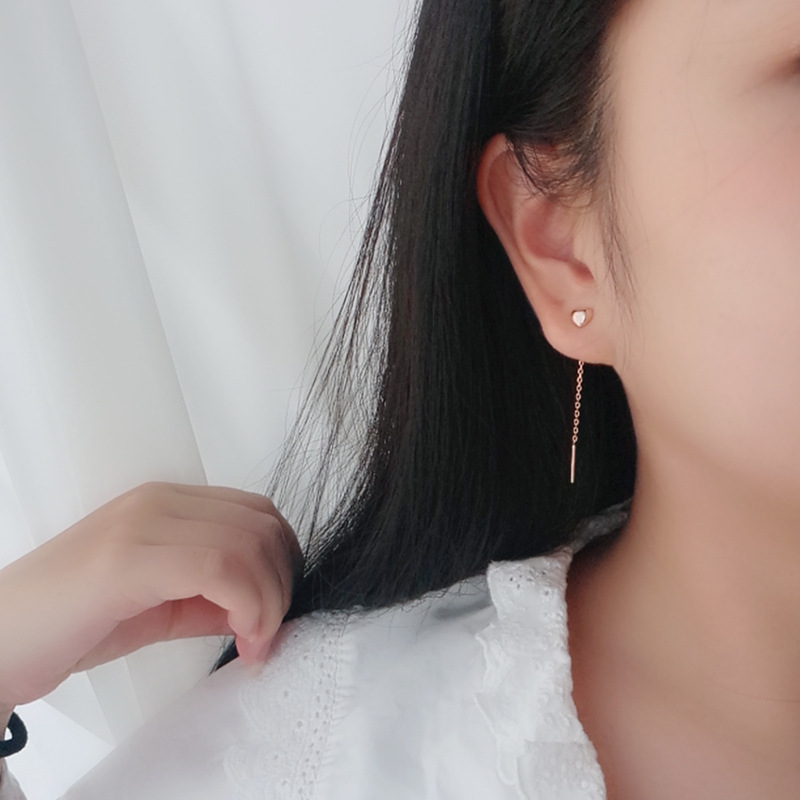 Sweet Love Tassel Heart Cut Sterling Silver Plated Rose Gold Earring