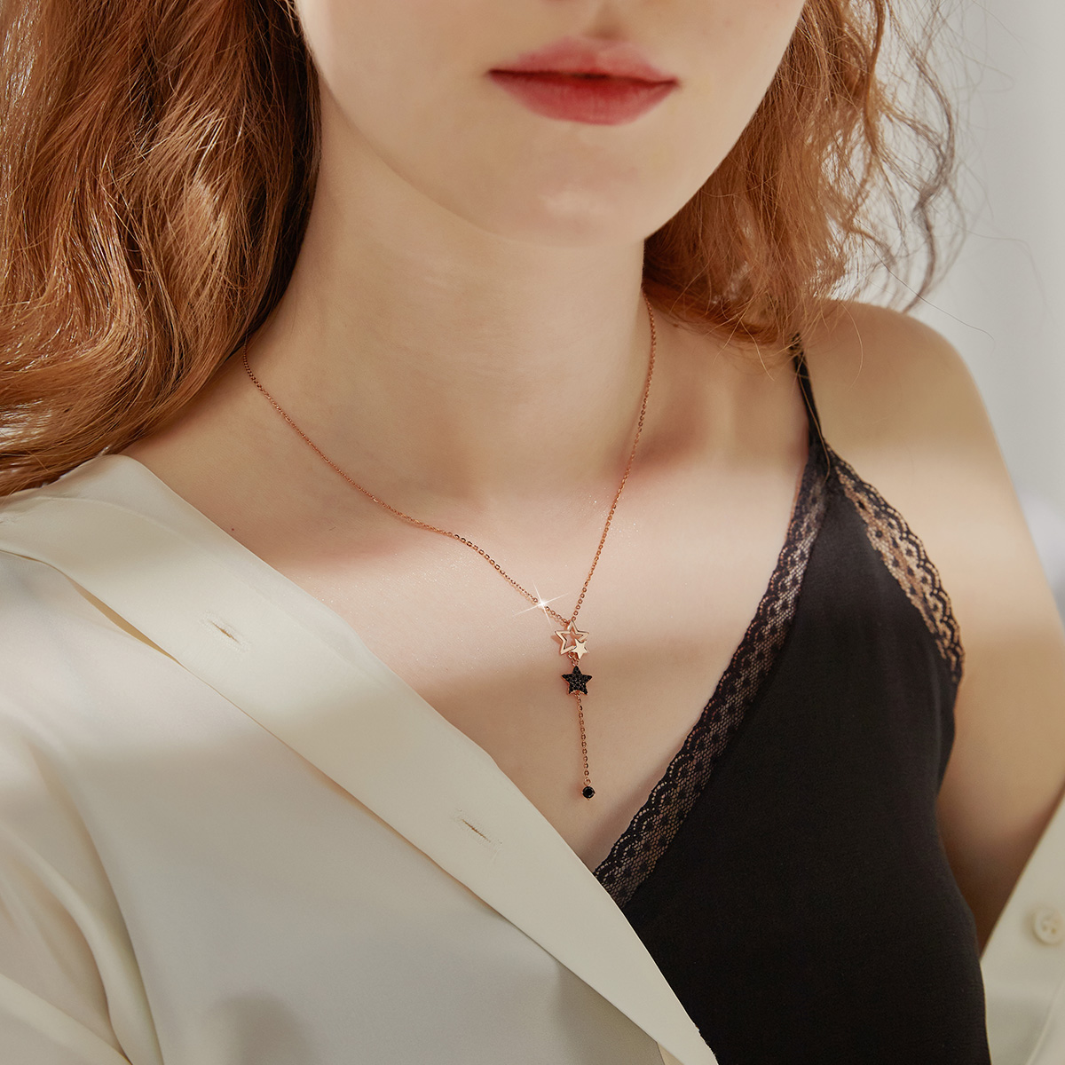 Picking Stars For You Round Cut Sterling Silver Plated 14K Rose Gold Necklace