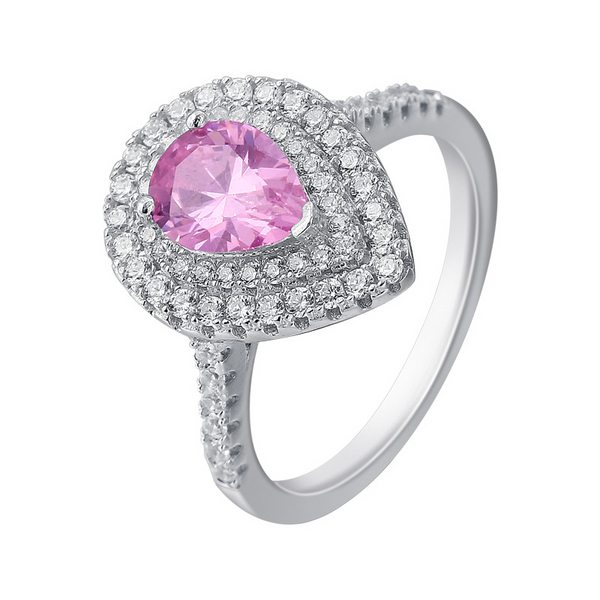 Double Halo Pear Cut Sterling Silver Ring For Women-TL-Juri Elle
