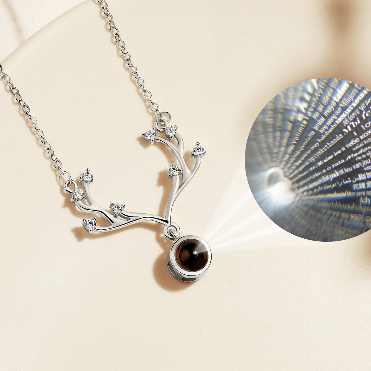 Antlers Evil Eye Round Cut Sterling Silver Necklace