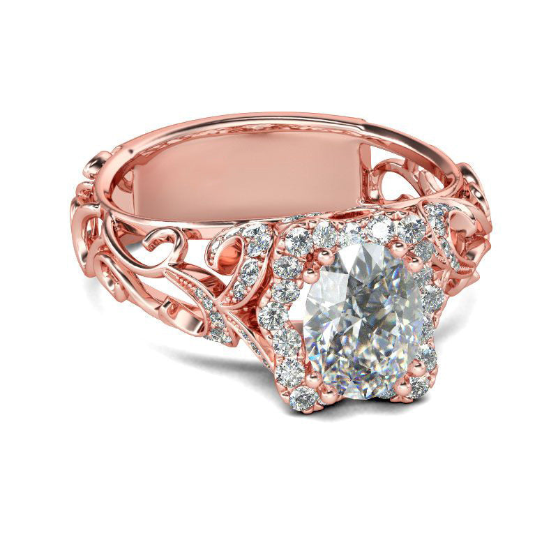 Rose Gold Tone Halo Oval Cut Sterling Silver Ring-JE-Juri Elle