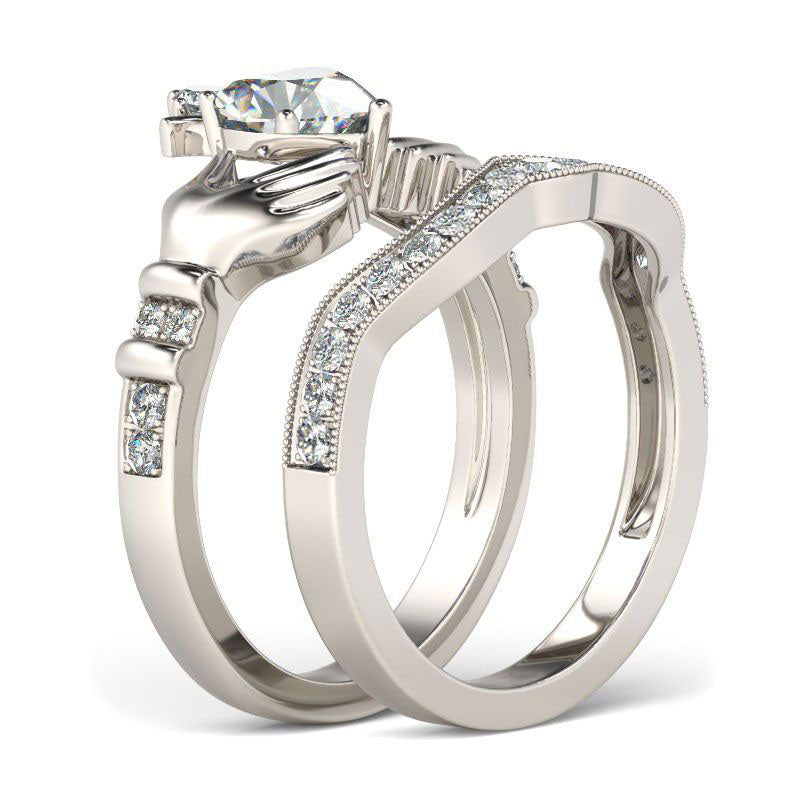 Simple Crown Claddagh Sterling Silver Ring Set-JE-Juri Elle