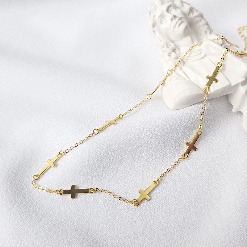 Multiple Crosses Sterling Silver Plated Gold Necklace