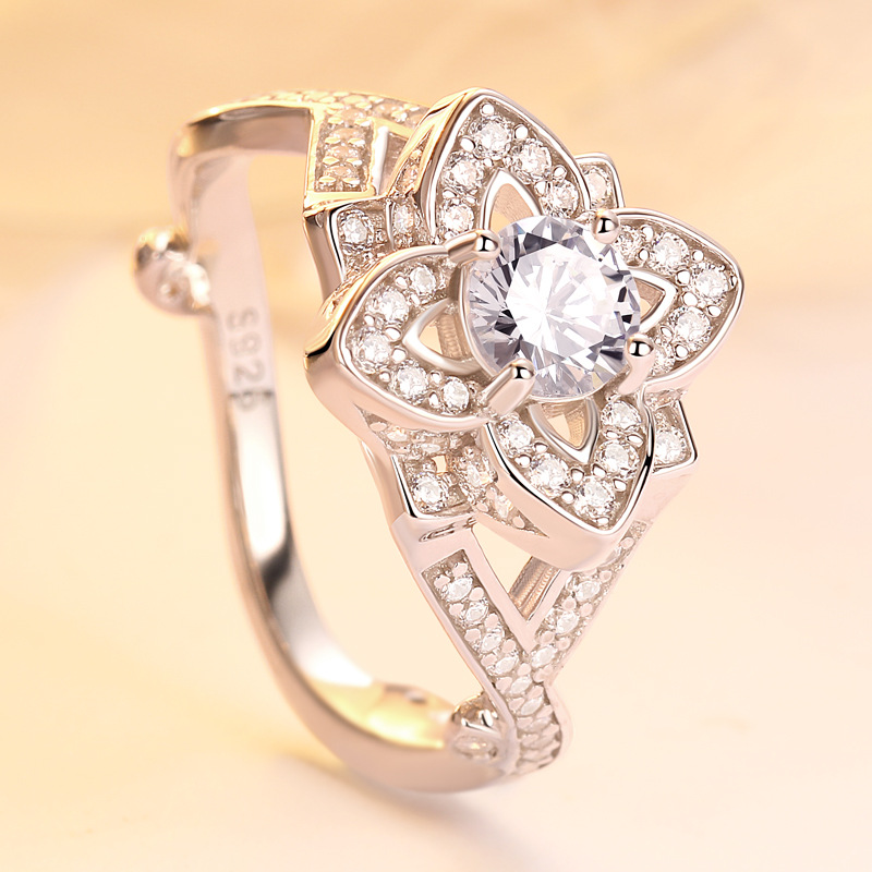 Flower Round Cut Sterling Silver Ring-TL-Juri Elle
