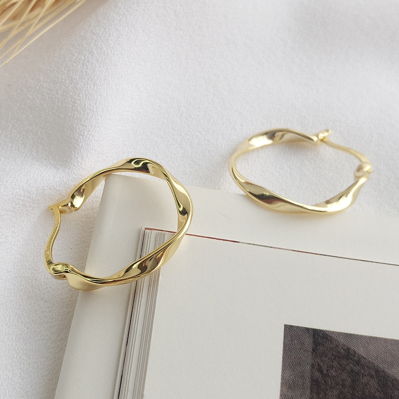 Irregular Exaggerated Circle Sterling Silver Plated Gold Earring