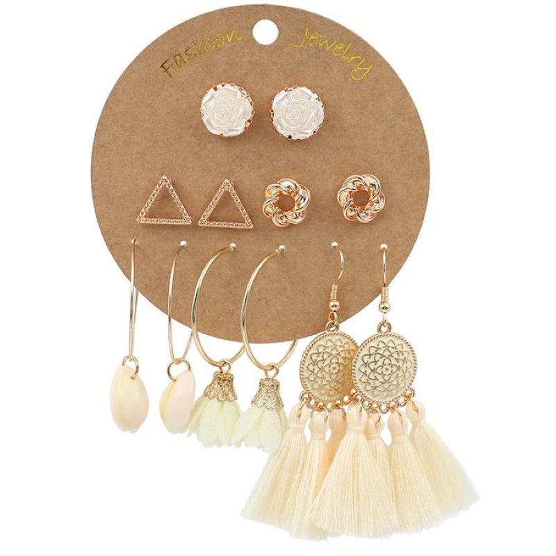 Bohemian Gold Tassel Earrings Set 6 Pairs