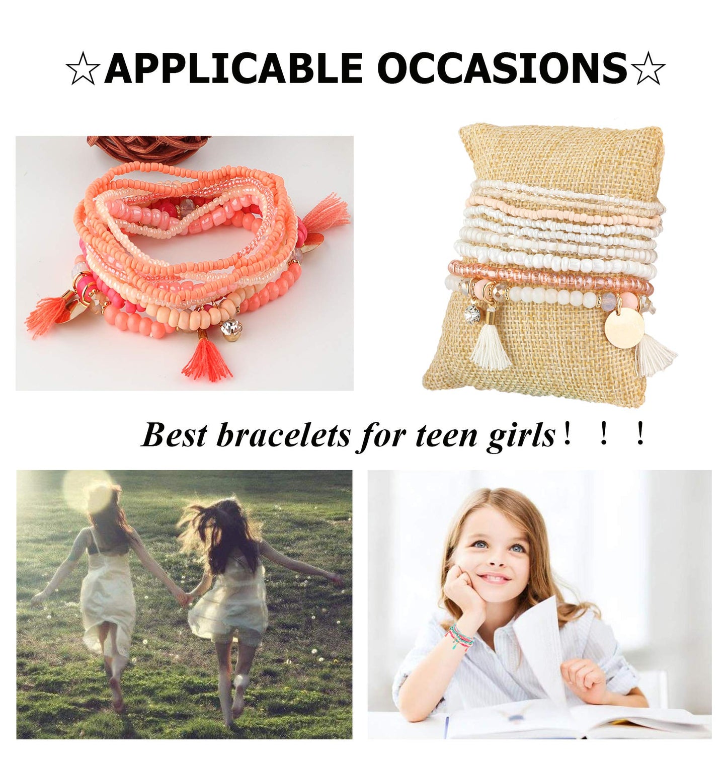 Multilayer Stackable Bracelets for Women Evil Eye Bracelets Multicolor Stretch Bead Bracelets for Women Girls