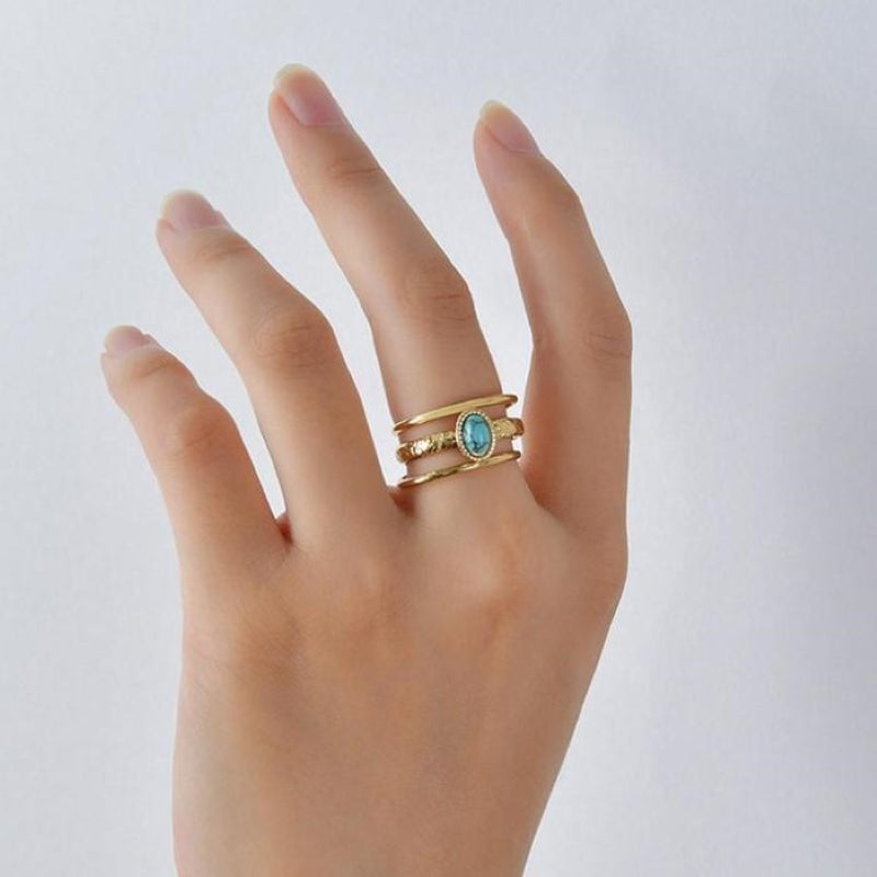 Bohemian Compass Blue Turquoise Opening Ring