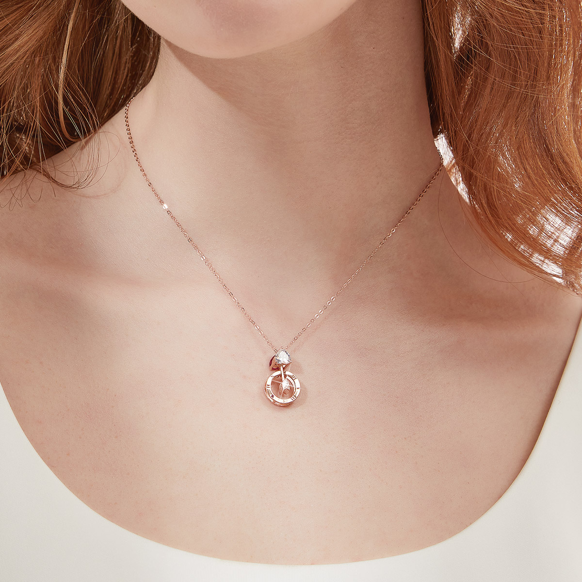 Cupid's Arrow Heart Cut Sterling Silver Plated 14K Rose Gold Necklace
