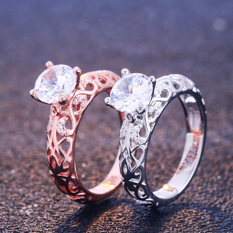 Rose Gold Round Cut Sterling Silver Ring-TL-Juri Elle