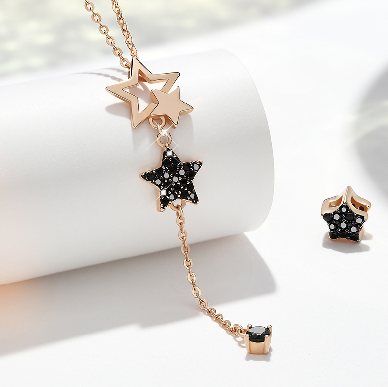 Picking Stars For You Round Cut Sterling Silver Plated 14K Rose Gold Necklace