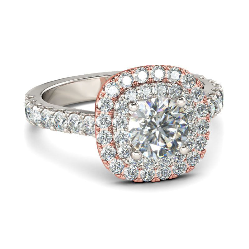 Classic Halo Two Tone Round Cut Sterling Silver Ring-JE-Juri Elle