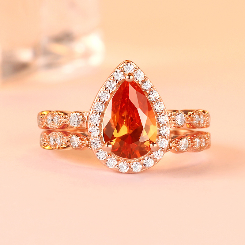 Halo Pear Cut Sterling Silver Ring Set-TL-Juri Elle
