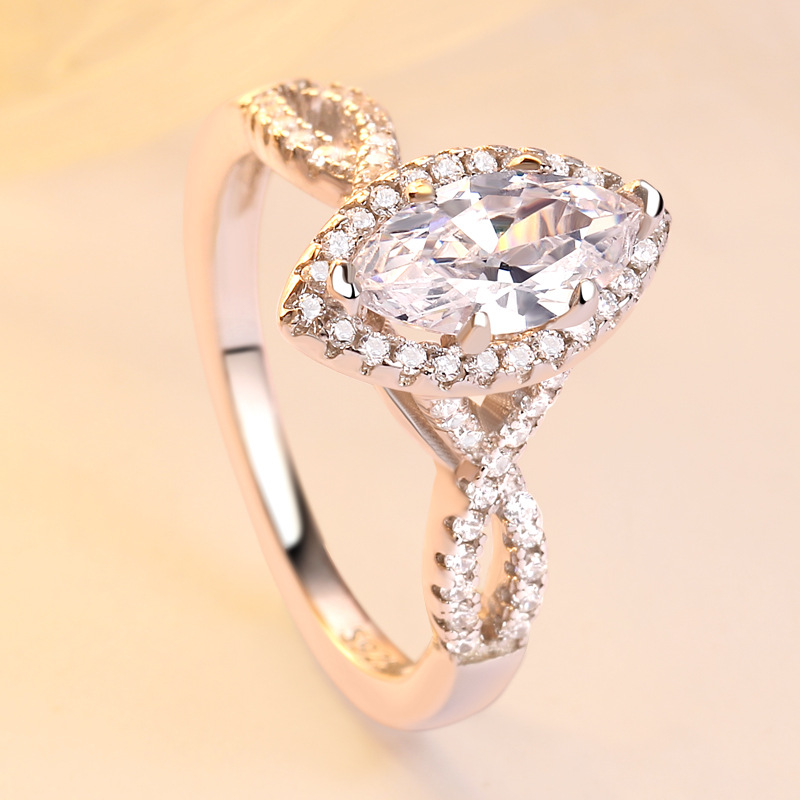 Halo Marquise Cut Sterling Silver Ring-TL-Juri Elle