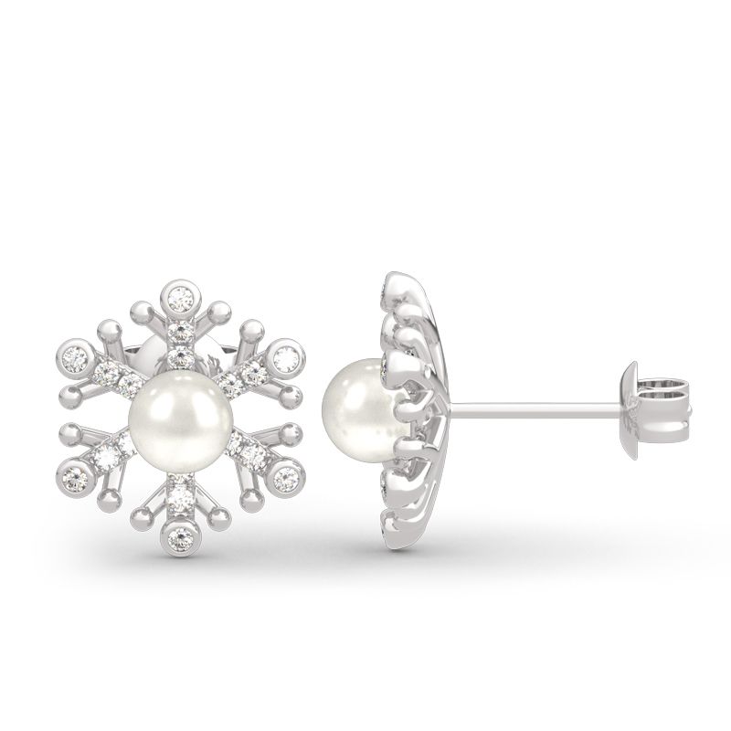 Snowflake Cultured Pearl Sterling Silver Stud Earrings-JE-Juri Elle