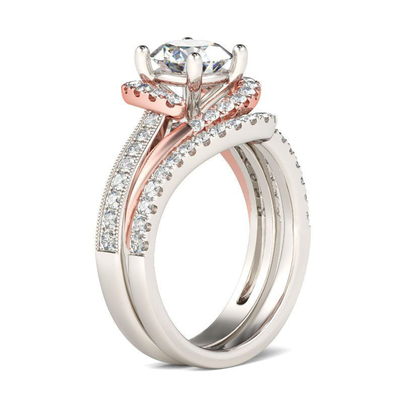 Split Shank Round Cut Sterling Silver Ring Set-JE-Juri Elle