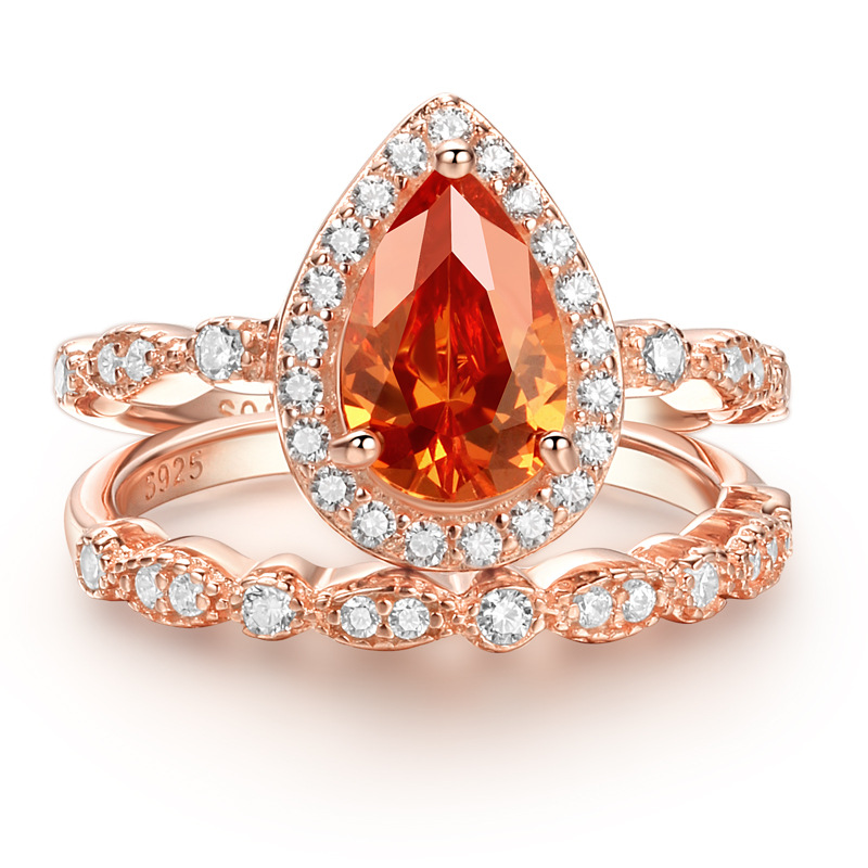 Halo Pear Cut Sterling Silver Ring Set-TL-Juri Elle