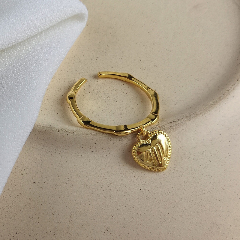 Letter M Heart Sterling Silver Plated Gold Ring