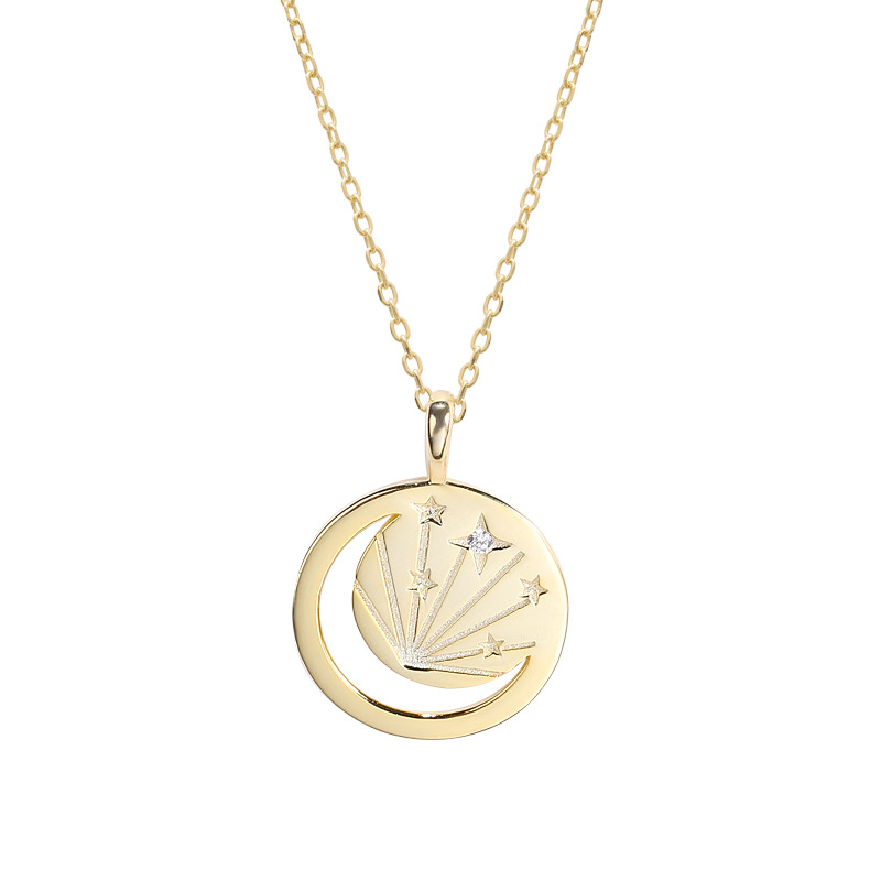 Hollow Light Round Cut Sterling Silver Plated Gold Necklace