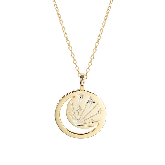 Hollow Light Round Cut Sterling Silver Plated Gold Necklace