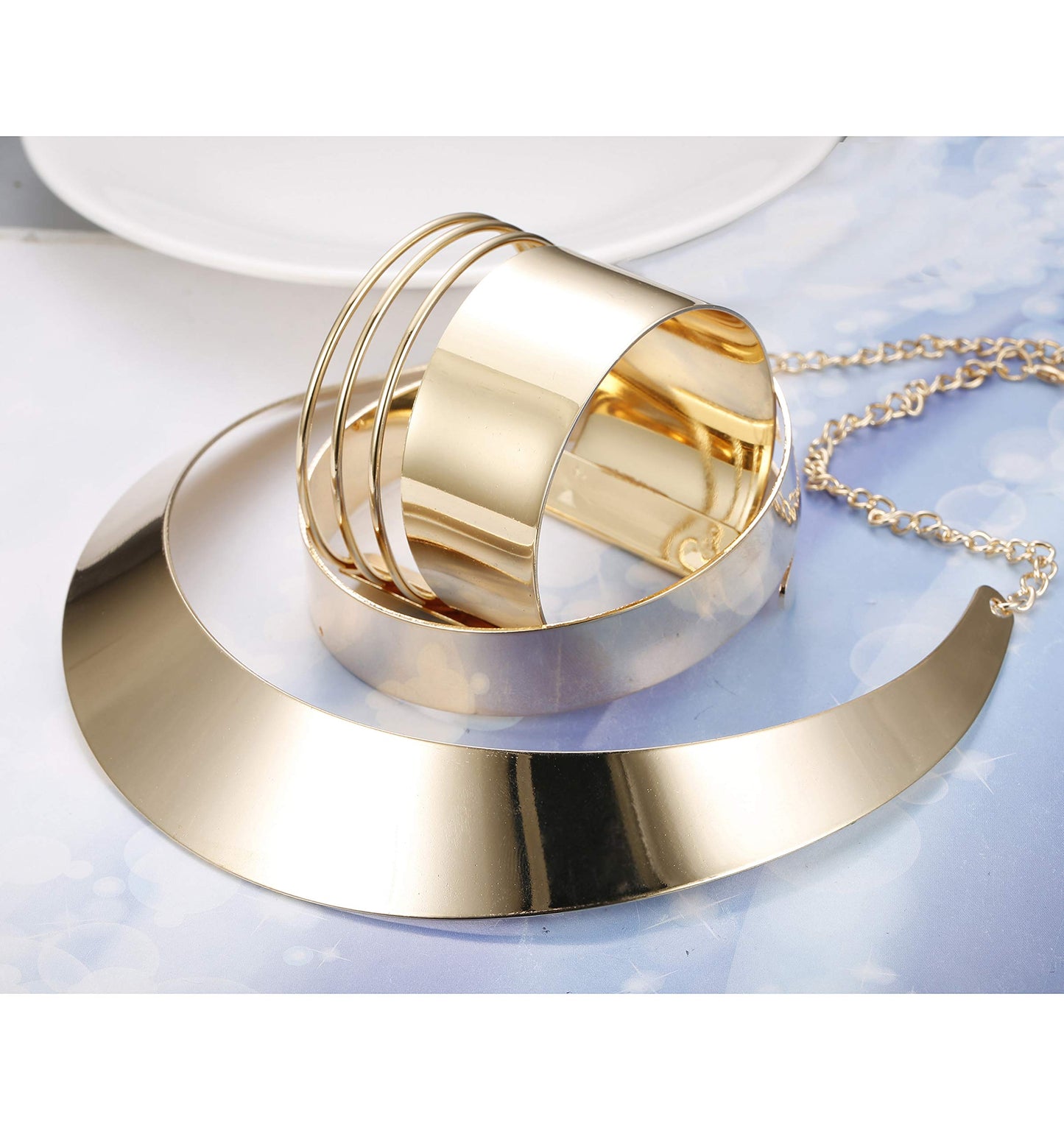 Ensemble de bracelets de brassard et de manchette ouverts avec collier ras du cou