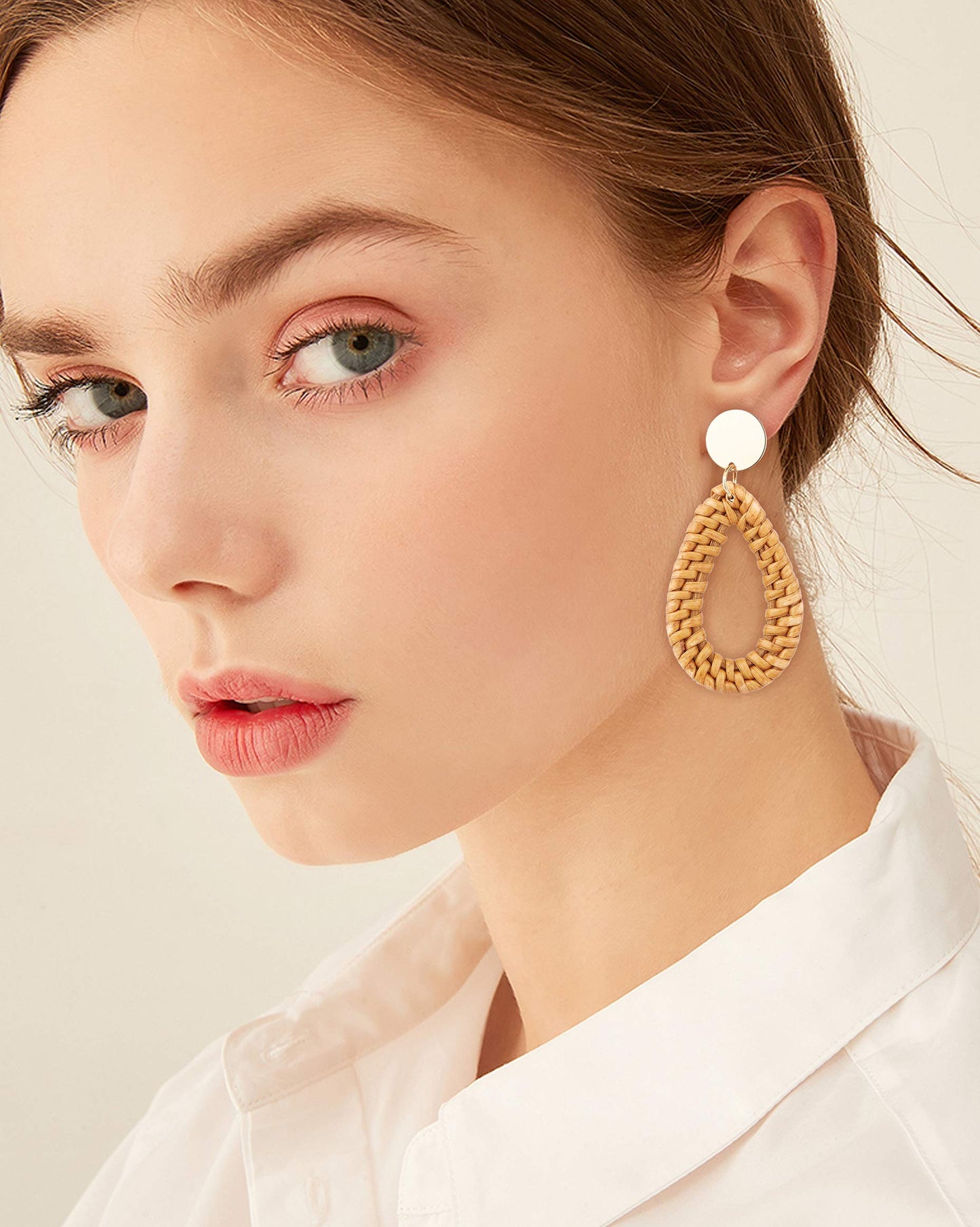 Acrylic Rattan Earrings for Women Handmade Bohemian Straw Wicker Braid Drop Dangle Earrings Lightweight Geometric Statement Earrings