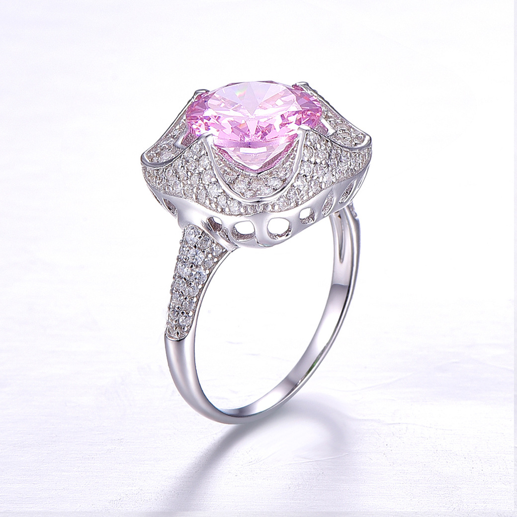 Flower Round Cut Sterling Silver Ring-ZX-Juri Elle