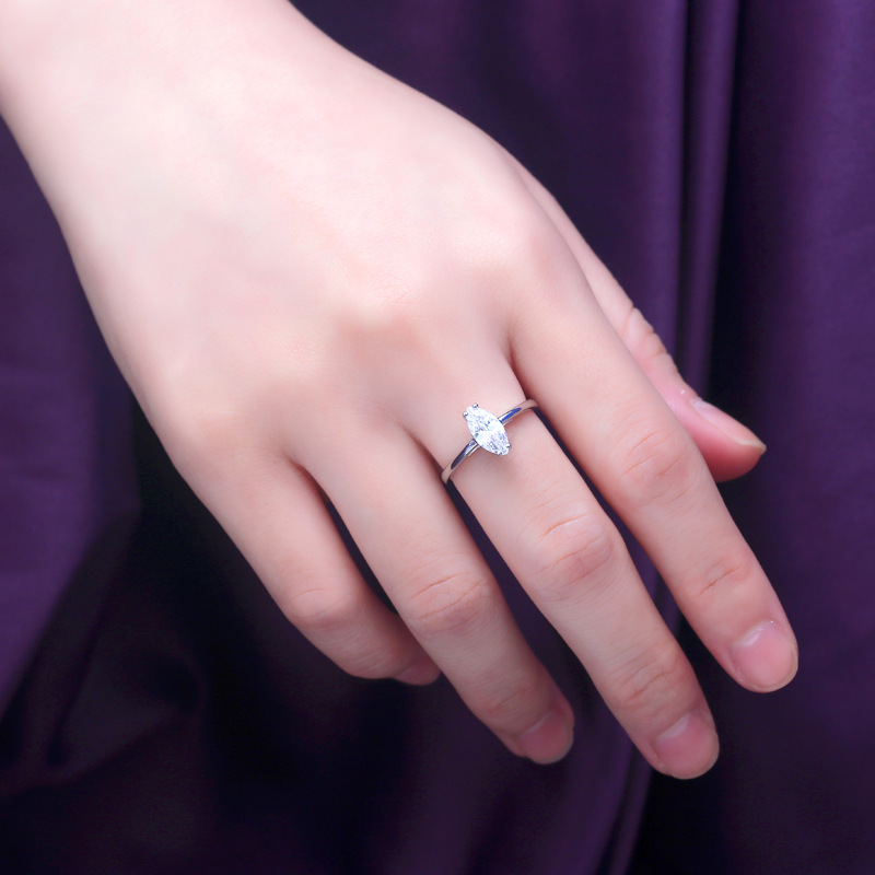 Solitaire Marquise Cut Sterling Silver Ring For Women-TL-Juri Elle