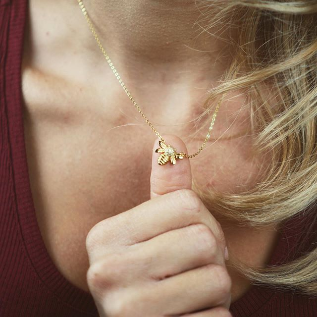 Golden Bee Round Cut Sterling Silver Plated Gold Necklace