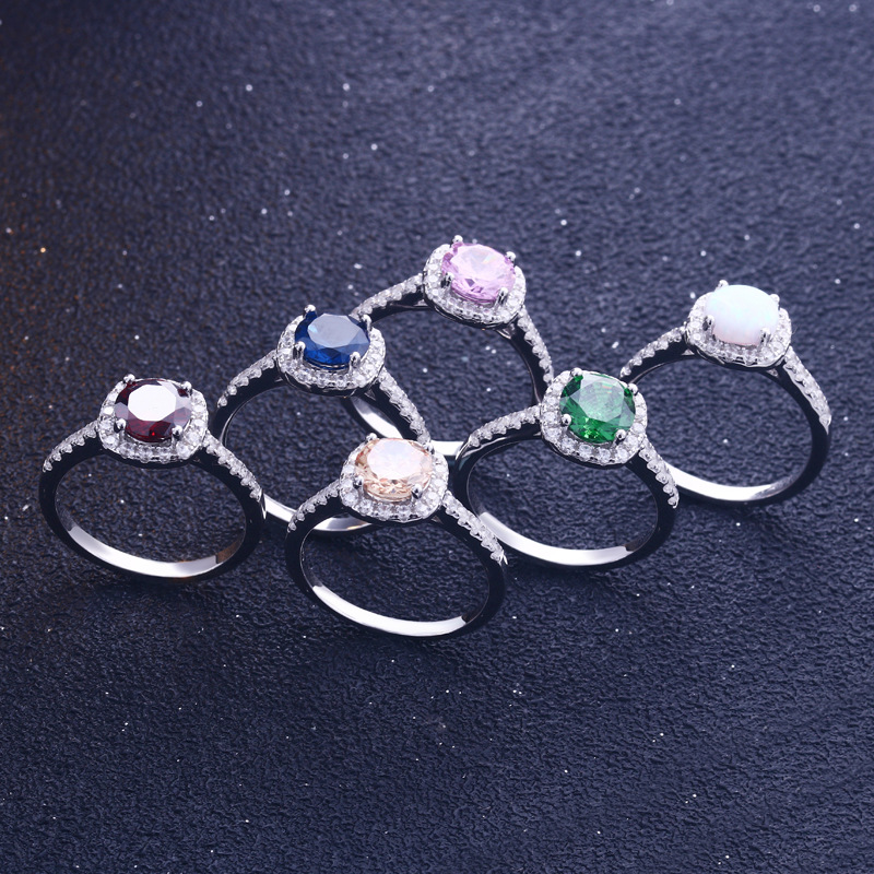 Halo Opal Round Cut Sterling Silver Ring-TL-Juri Elle