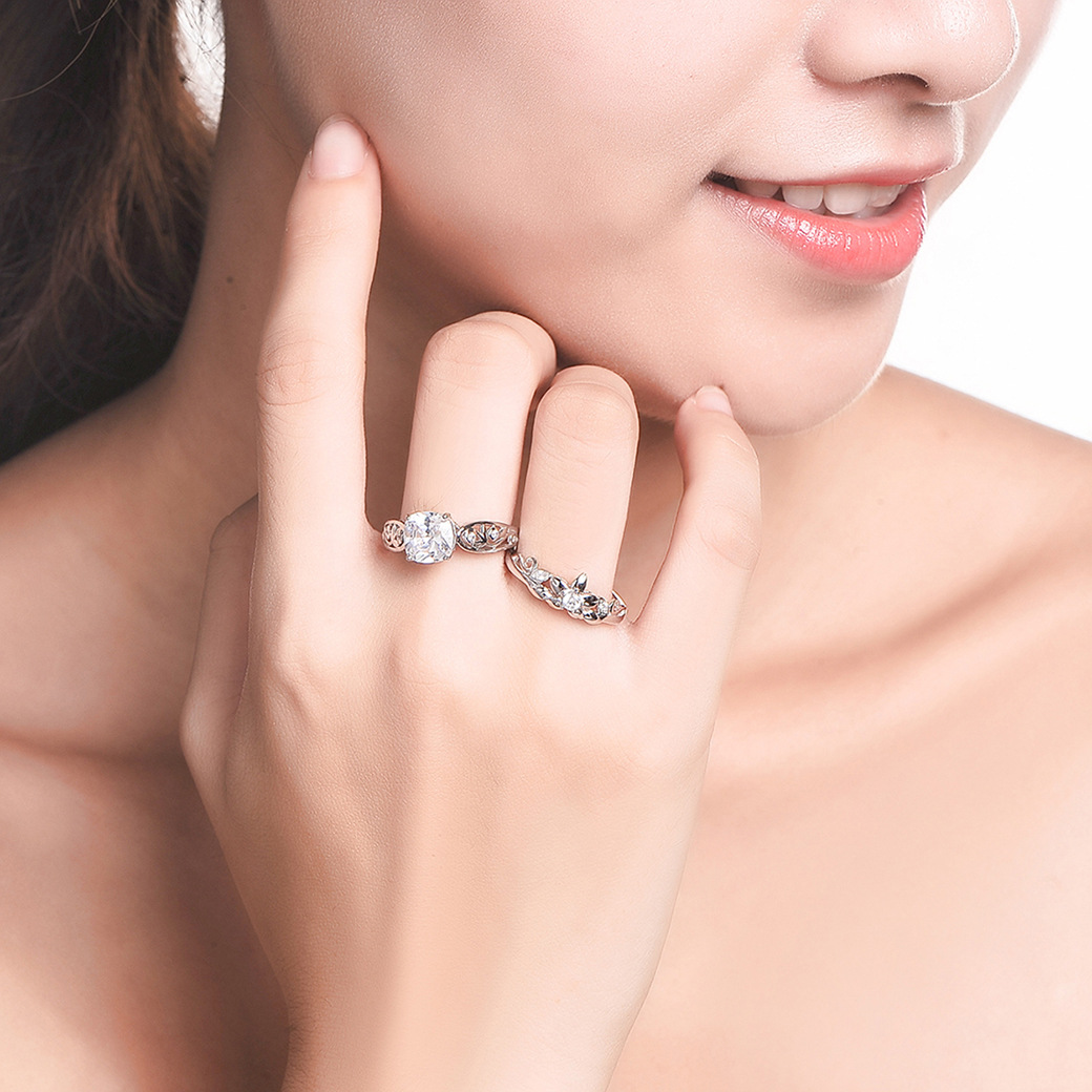 Flower Cushion Cut Sterling Silver Ring-ZX-Juri Elle