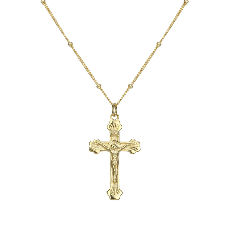 Christian Cross Sterling Silver Plated Gold Necklace