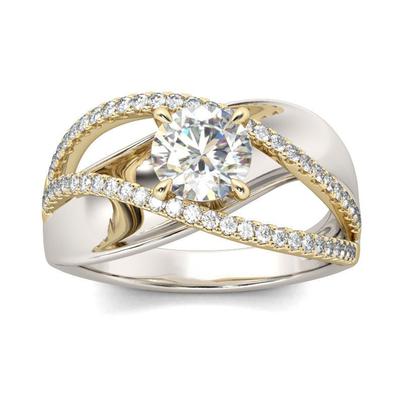Two Tone Crossover Round Cut Sterling Silver Ring-JE-Juri Elle