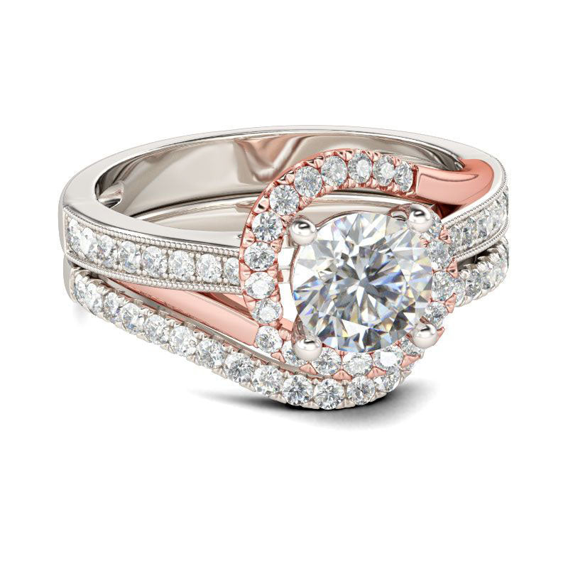 Split Shank Round Cut Sterling Silver Ring Set-JE-Juri Elle