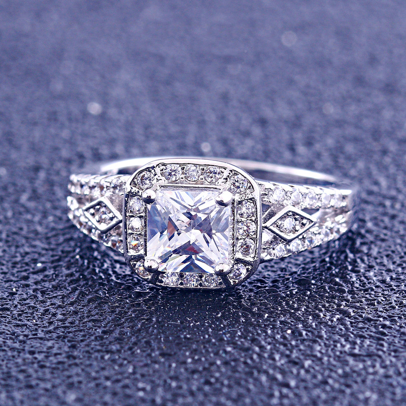 Halo Princess Cut Sterling Silver Ring-TL-Juri Elle