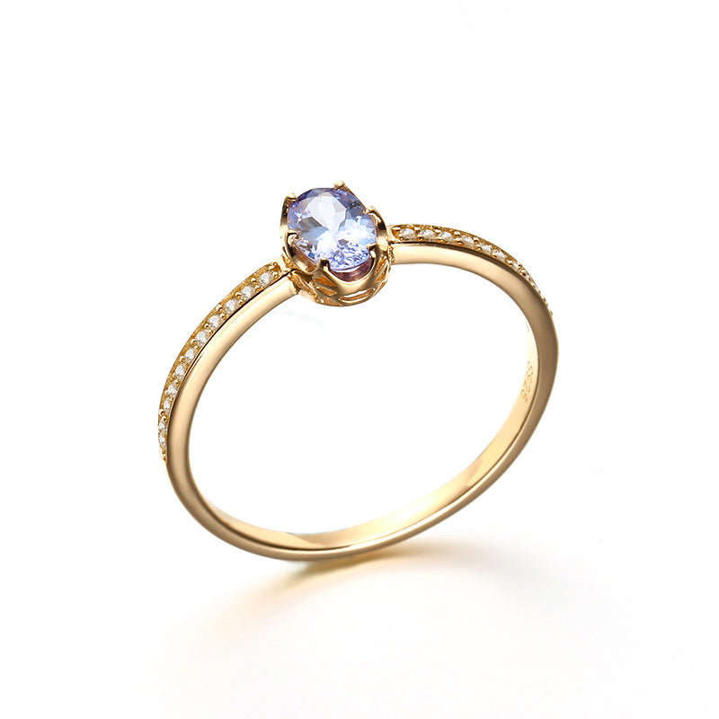 Single Tanzanite Sterling Silver Ring with side diamonds-DL-Juri Elle