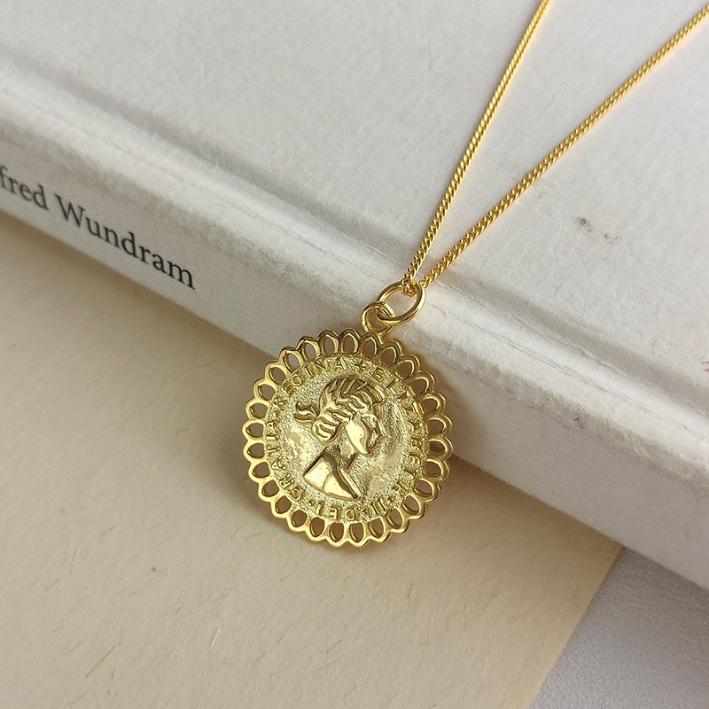 Trendy Portrait Sterling Silver Plated Gold Necklace