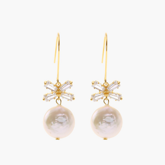 Sweet Bow Baroque Pearl Sterling Silver Plated Gold Earring